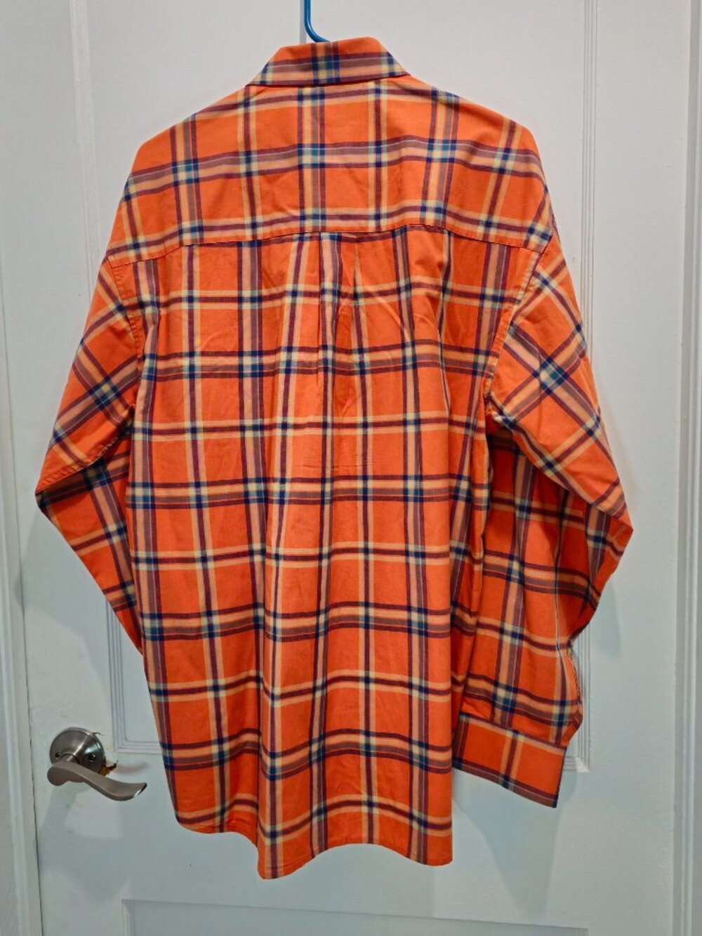 Haggar Forever New Mens L/G Orange Plaid Button-Up Shirt Fade-Resistant Wrinkle - Picture 9 of 13